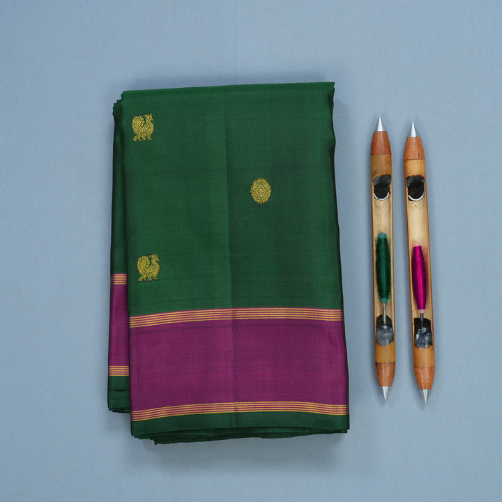 Hayagrivas Handloom Bottle Green Kanjivaram Silk Saree with Purple Border KBF408F2-1