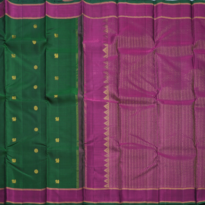 Hayagrivas Handloom Bottle Green Kanjivaram Silk Saree with Purple Border KBF408F2-1
