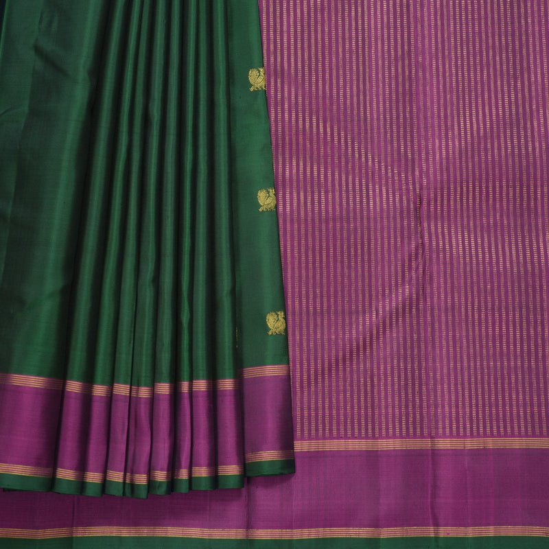 Hayagrivas Handloom Bottle Green Kanjivaram Silk Saree with Purple Border KBF408F2-1