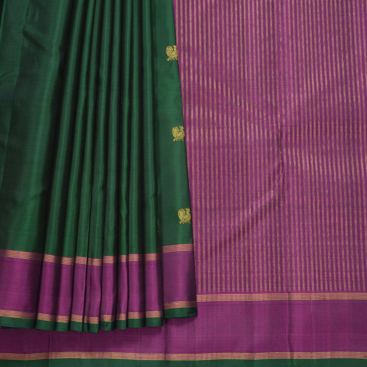 Hayagrivas Handloom Bottle Green Kanjivaram Silk Saree with Purple Border KBF408F2-1