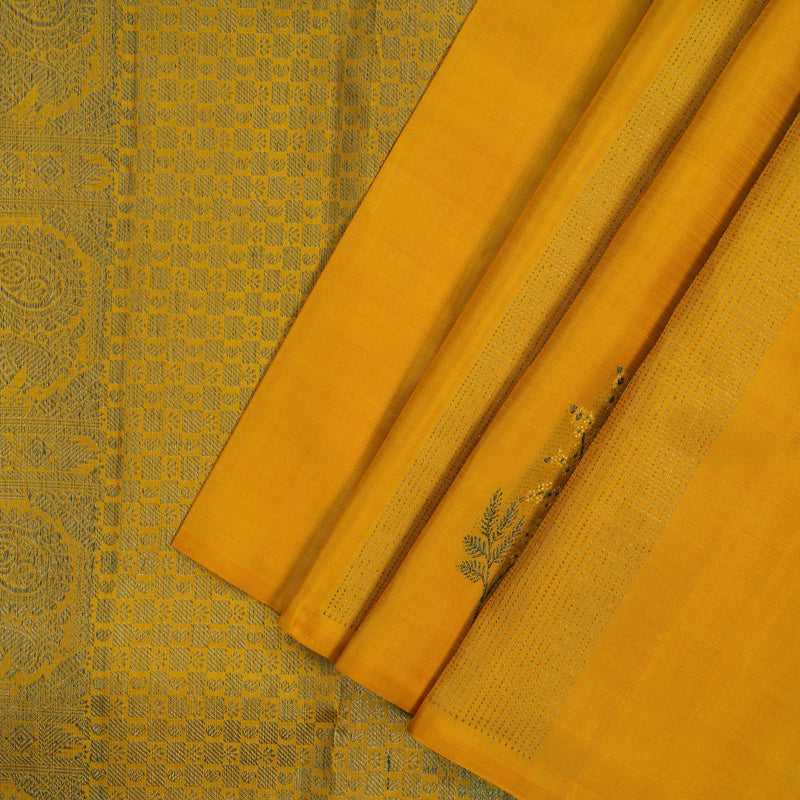 Hayagrivas Handloom Turmeric Yellow Kanjivaram Silk Saree KBF40D3-1