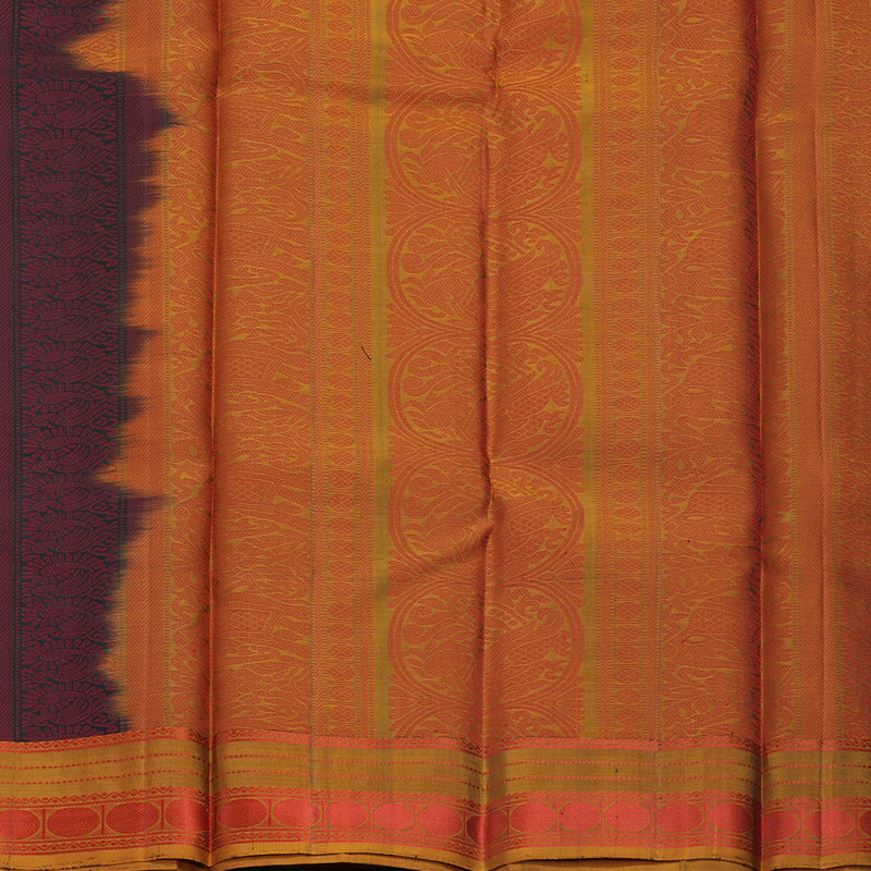 Hayagrivas Handloom Black Kanjivaram Silk Saree with Honey Mustard Border KBF410F5-1