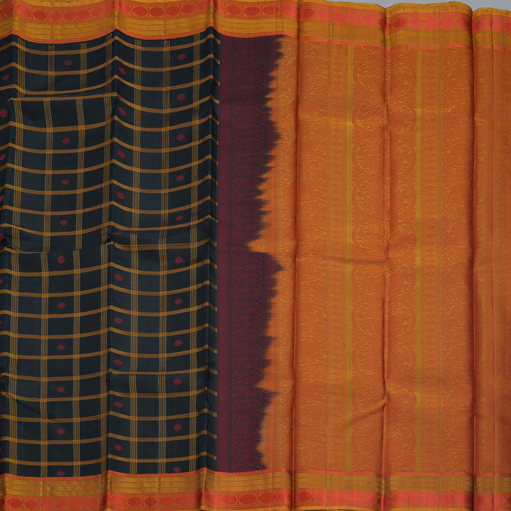 Hayagrivas Handloom Black Kanjivaram Silk Saree with Honey Mustard Border KBF410F5-1