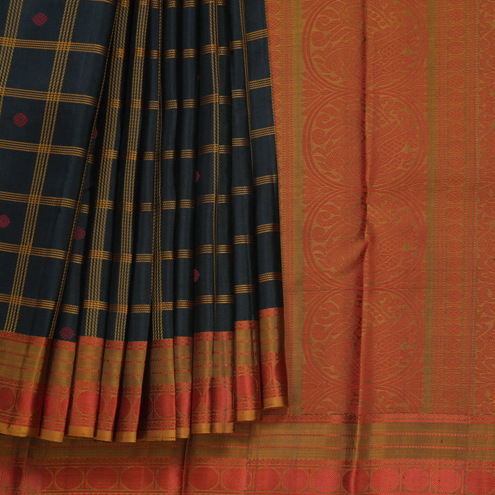 Hayagrivas Handloom Black Kanjivaram Silk Saree with Honey Mustard Border KBF410F5-1