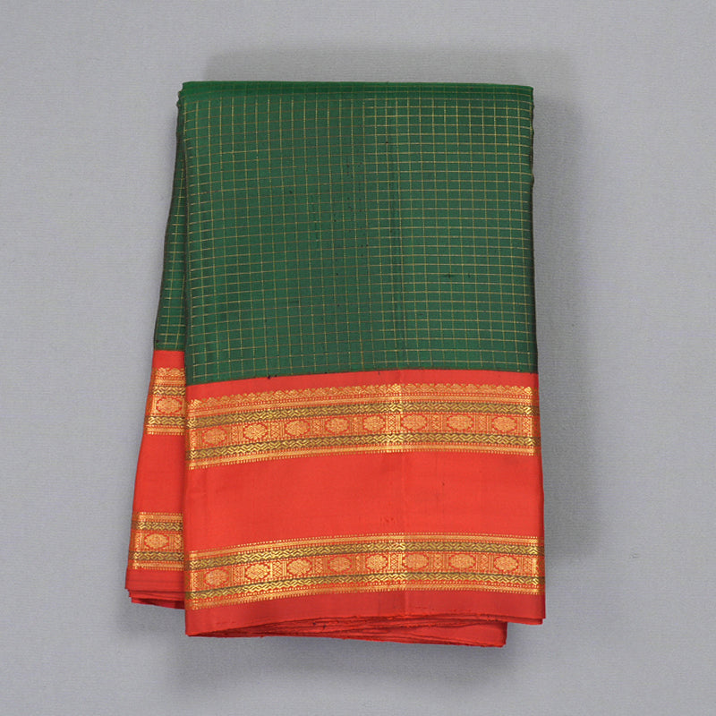 Hayagrivas Handloom Bottle Green Kanjivaram Silk Saree with Red Border KBF411F1-1