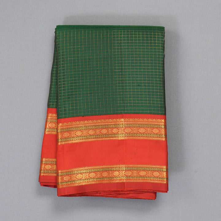 Hayagrivas Handloom Bottle Green Kanjivaram Silk Saree with Red Border KBF411F1-1