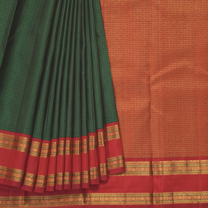 Hayagrivas Handloom Bottle Green Kanjivaram Silk Saree with Red Border KBF411F1-1
