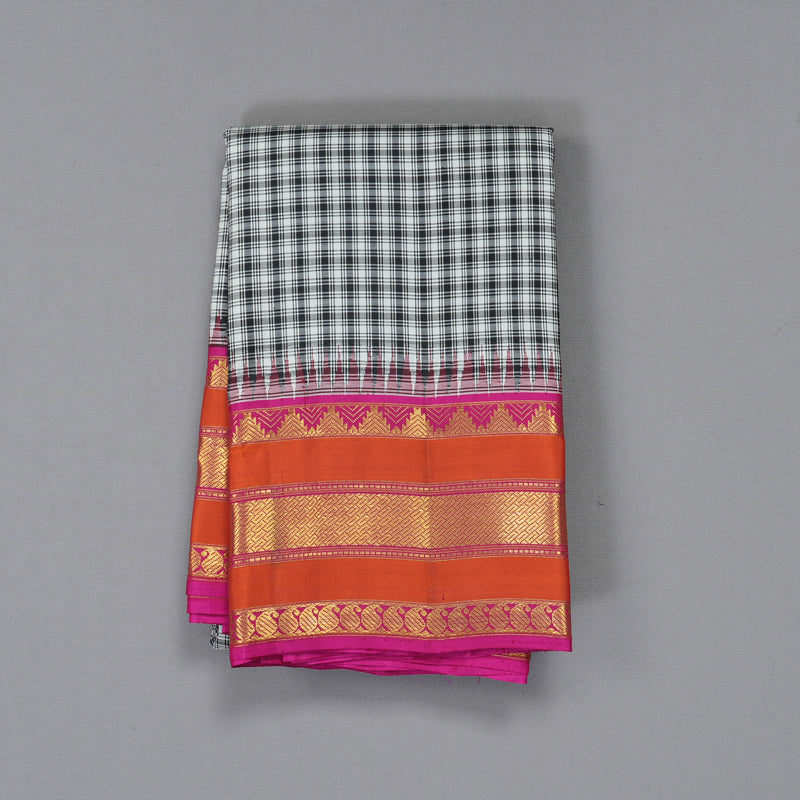 Hayagrivas Handloom Black & White (Checks) Kanjivaram Silk Saree KBF411F15-1