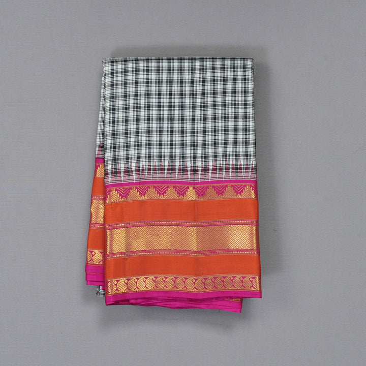 Hayagrivas Handloom Black & White (Checks) Kanjivaram Silk Saree KBF411F15-1