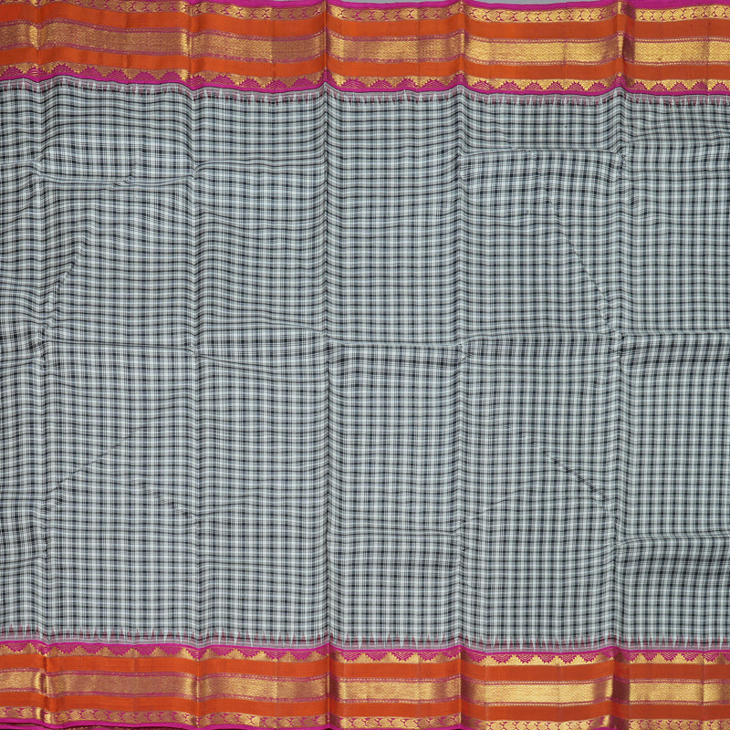 Hayagrivas Handloom Black & White (Checks) Kanjivaram Silk Saree KBF411F15-1