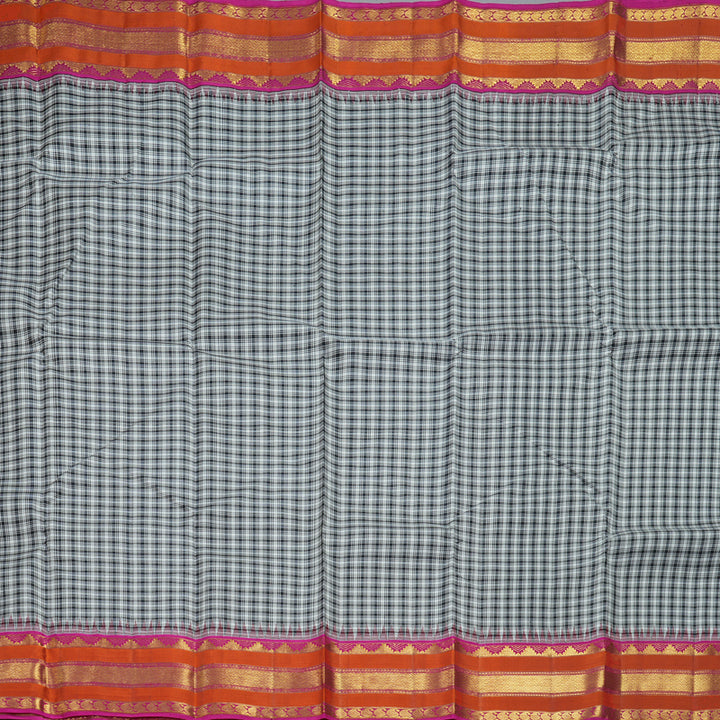 Hayagrivas Handloom Black & White (Checks) Kanjivaram Silk Saree KBF411F15-1
