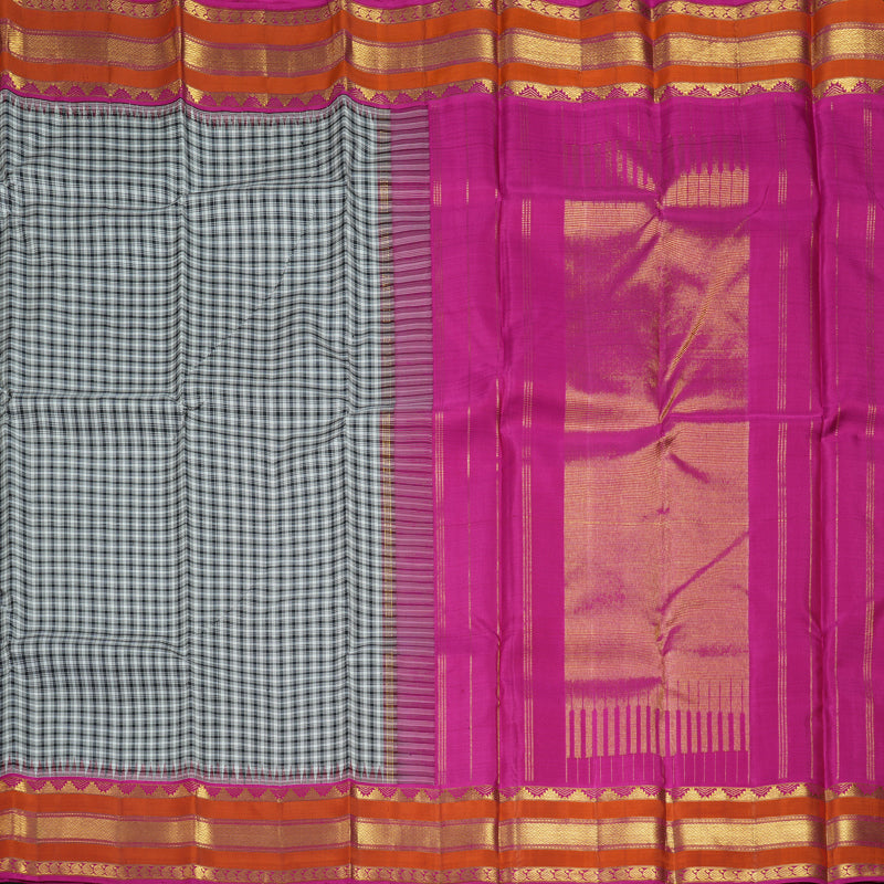 Hayagrivas Handloom Black & White (Checks) Kanjivaram Silk Saree KBF411F15-1