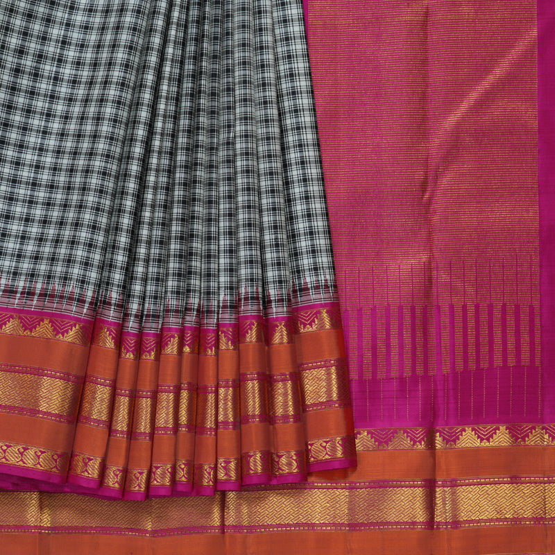 Hayagrivas Handloom Black & White (Checks) Kanjivaram Silk Saree KBF411F15-1