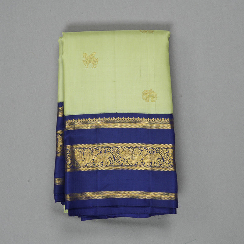 Hayagrivas Handloom Pista Green Kanjivaram Silk Saree with Dark Blue Border KBF411F16-1