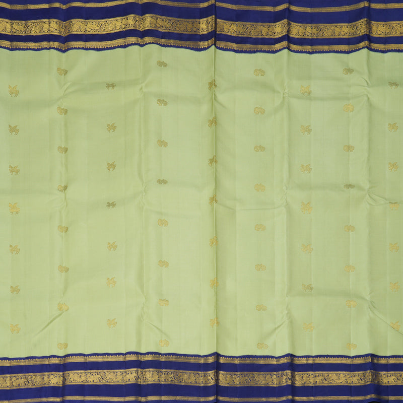 Hayagrivas Handloom Pista Green Kanjivaram Silk Saree with Dark Blue Border KBF411F16-1