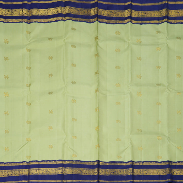 Hayagrivas Handloom Pista Green Kanjivaram Silk Saree with Dark Blue Border KBF411F16-1