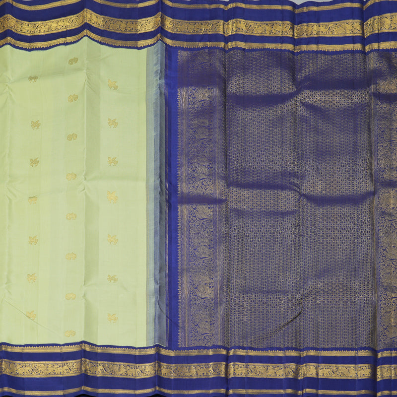 Hayagrivas Handloom Pista Green Kanjivaram Silk Saree with Dark Blue Border KBF411F16-1