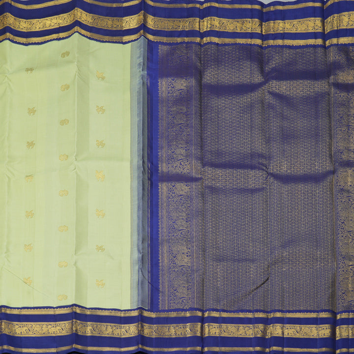 Hayagrivas Handloom Pista Green Kanjivaram Silk Saree with Dark Blue Border KBF411F16-1