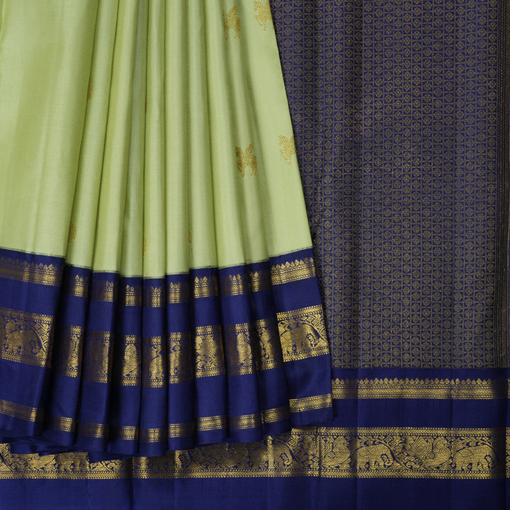 Hayagrivas Handloom Pista Green Kanjivaram Silk Saree with Dark Blue Border KBF411F16-1