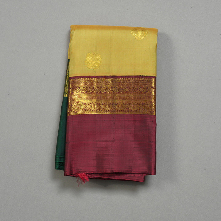 Hayagrivas Handloom Pale Yellow Kanjivaram Silk Saree with Ganga Jamuna Border KBF411F22-1