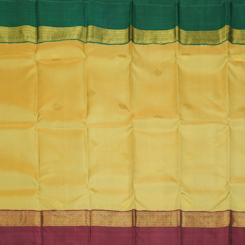 Hayagrivas Handloom Pale Yellow Kanjivaram Silk Saree with Ganga Jamuna Border KBF411F22-1