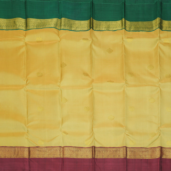 Hayagrivas Handloom Pale Yellow Kanjivaram Silk Saree with Ganga Jamuna Border KBF411F22-1