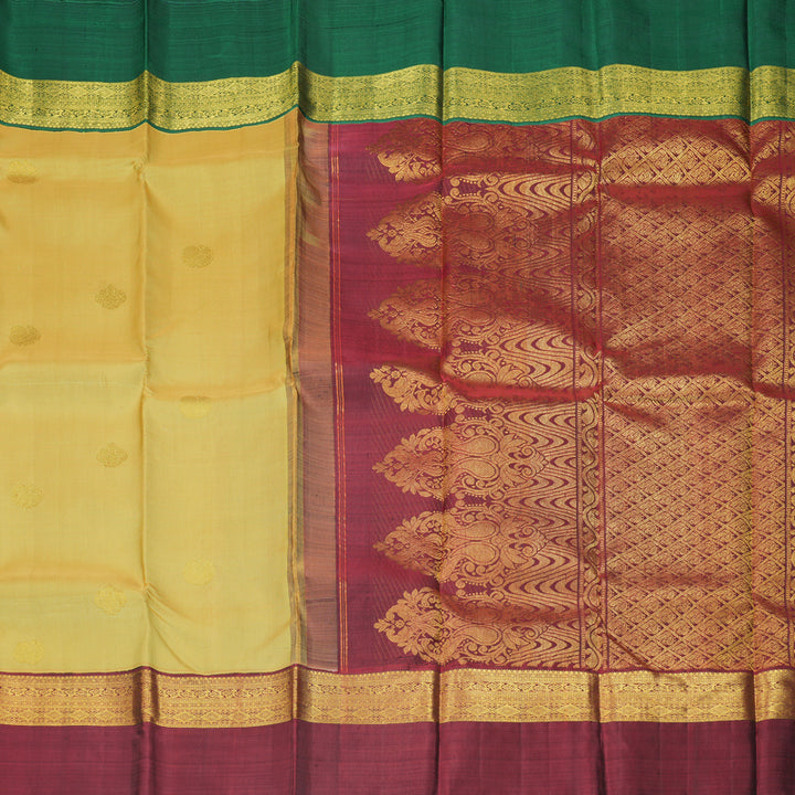 Hayagrivas Handloom Pale Yellow Kanjivaram Silk Saree with Ganga Jamuna Border KBF411F22-1