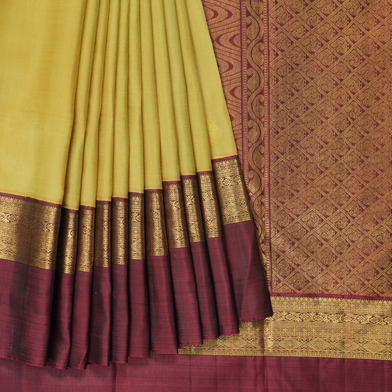 Hayagrivas Handloom Pale Yellow Kanjivaram Silk Saree with Ganga Jamuna Border KBF411F22-1