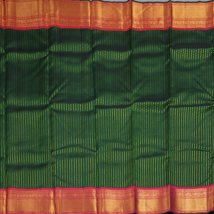 Hayagrivas Handloom Bottle Green Kanjivaram Silk Saree with Pink Border KBF411F35-1