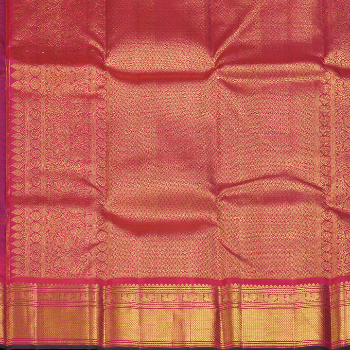Hayagrivas Handloom Bottle Green Kanjivaram Silk Saree with Pink Border KBF411F35-1