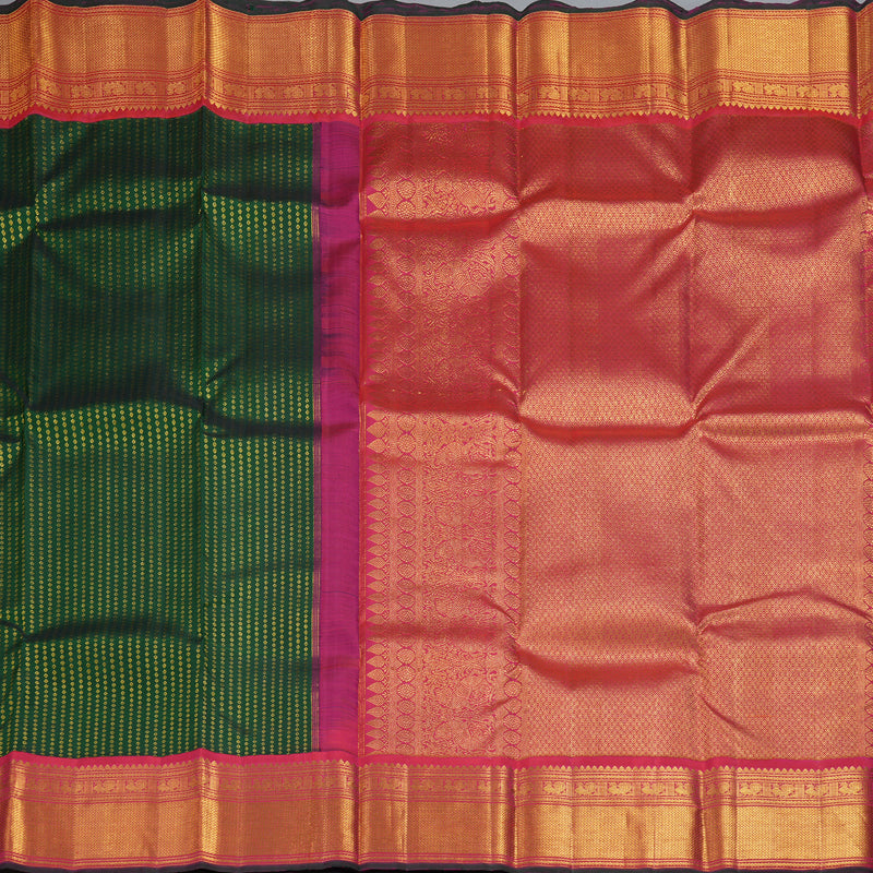 Hayagrivas Handloom Bottle Green Kanjivaram Silk Saree with Pink Border KBF411F35-1
