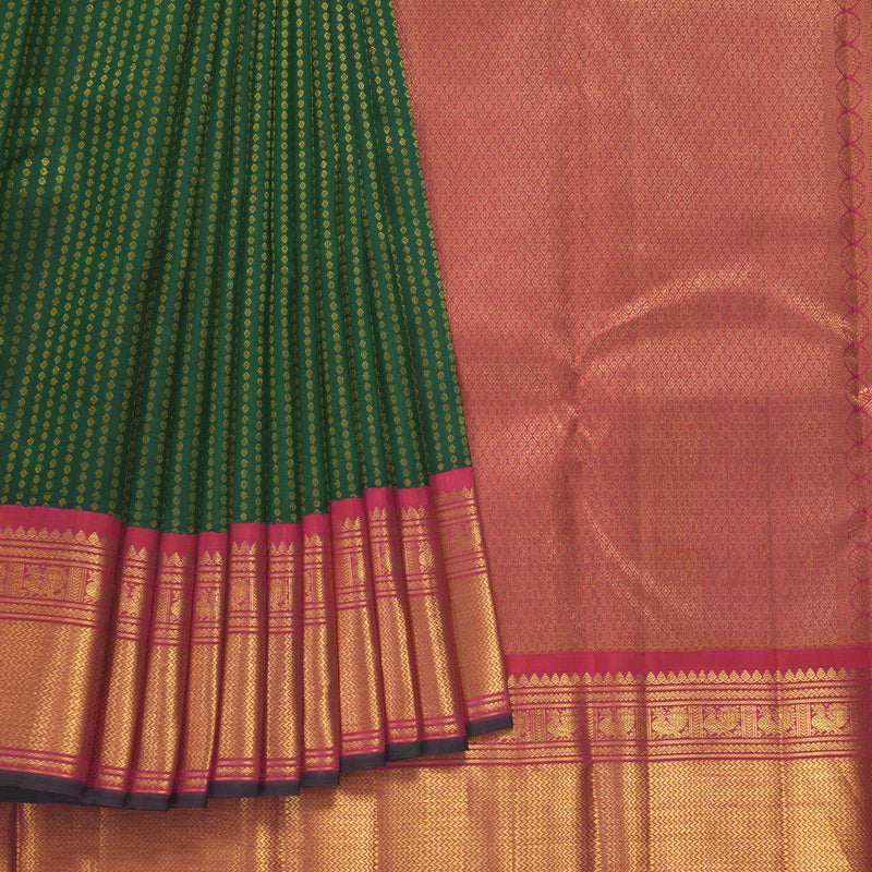 Hayagrivas Handloom Bottle Green Kanjivaram Silk Saree with Pink Border KBF411F35-1