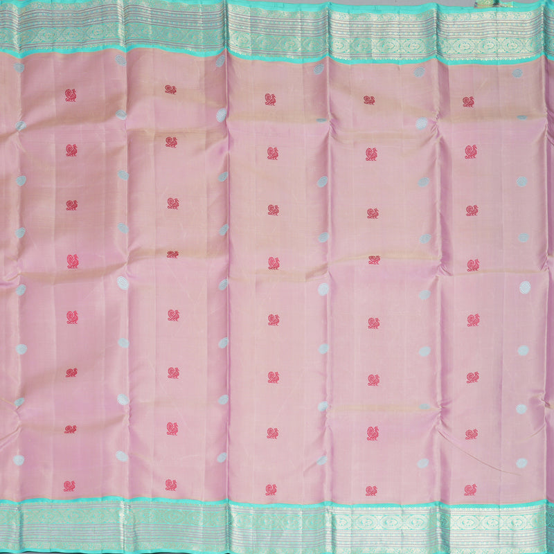 Hayagrivas Handloom Baby Pink Kanjivaram Silk Saree with Bright Teal Border KBF411F4-1