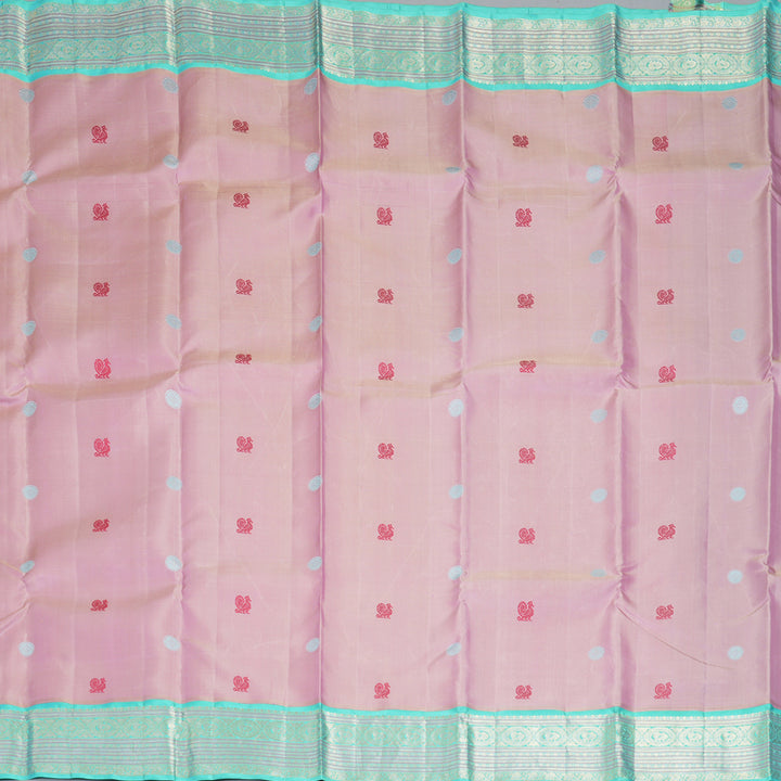 Hayagrivas Handloom Baby Pink Kanjivaram Silk Saree with Bright Teal Border KBF411F4-1