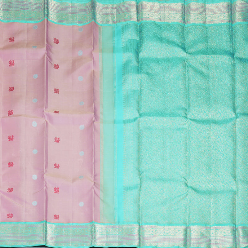 Hayagrivas Handloom Baby Pink Kanjivaram Silk Saree with Bright Teal Border KBF411F4-1