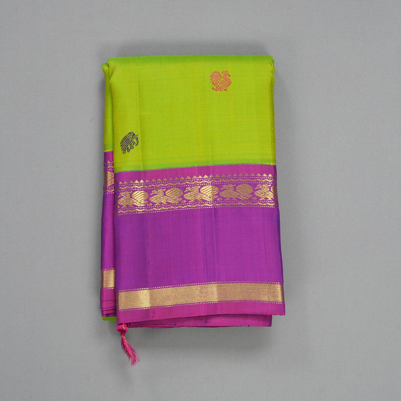 Hayagrivas Handloom Fluorescent Green Kanjivaram Silk Saree with Purple Border KBF411F6-1
