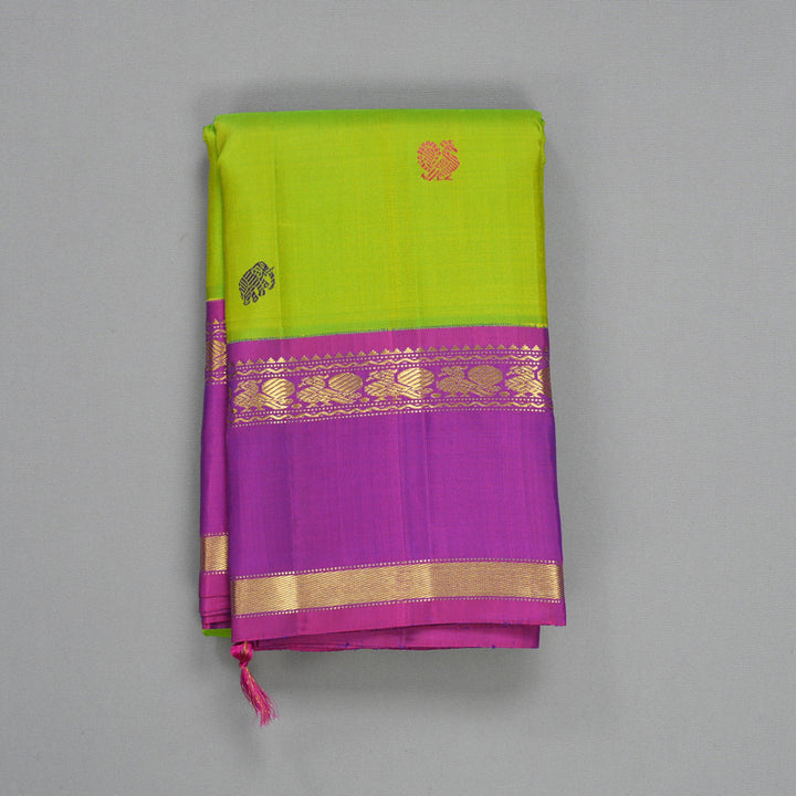 Hayagrivas Handloom Fluorescent Green Kanjivaram Silk Saree with Purple Border KBF411F6-1