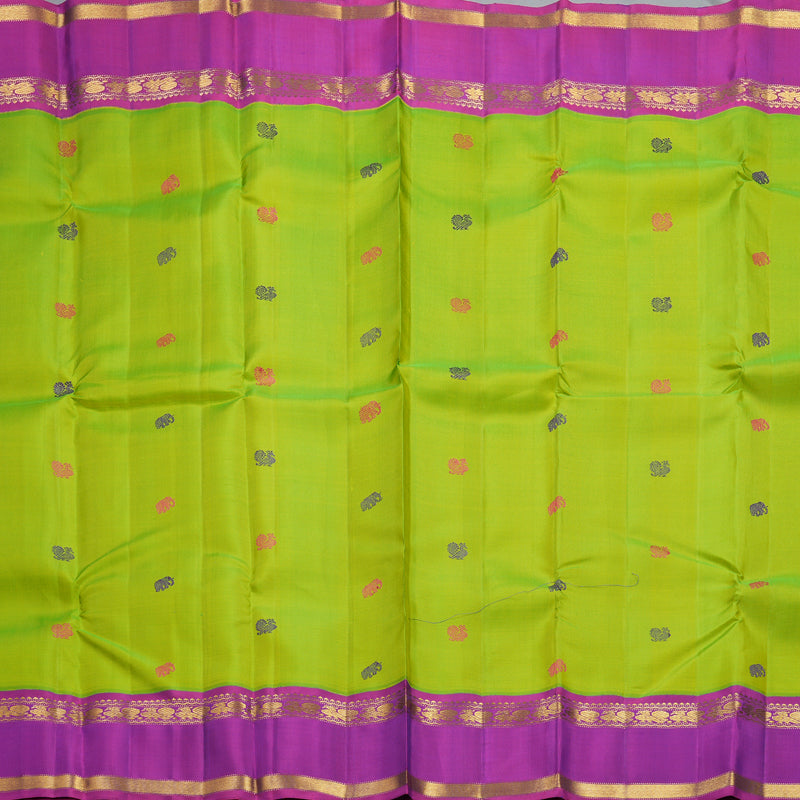 Hayagrivas Handloom Fluorescent Green Kanjivaram Silk Saree with Purple Border KBF411F6-1