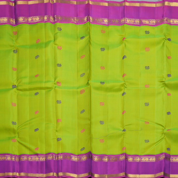 Hayagrivas Handloom Fluorescent Green Kanjivaram Silk Saree with Purple Border KBF411F6-1