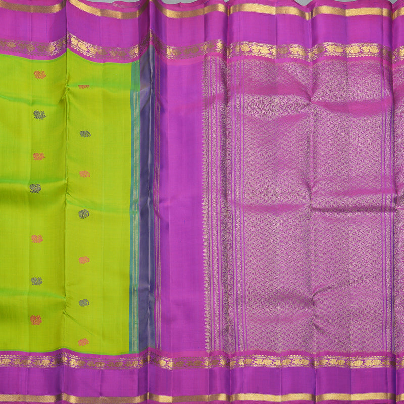 Hayagrivas Handloom Fluorescent Green Kanjivaram Silk Saree with Purple Border KBF411F6-1