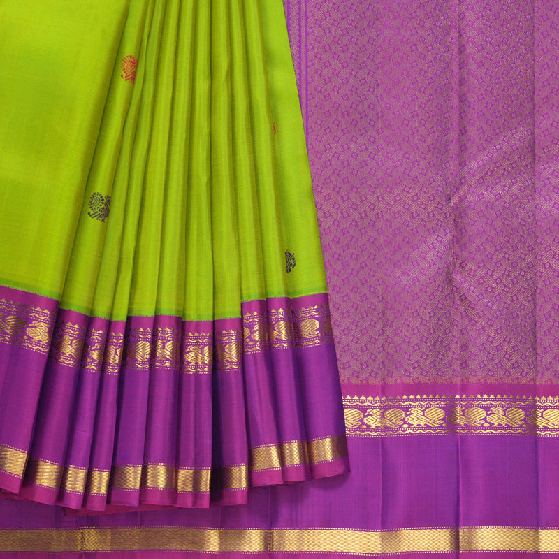 Hayagrivas Handloom Fluorescent Green Kanjivaram Silk Saree with Purple Border KBF411F6-1