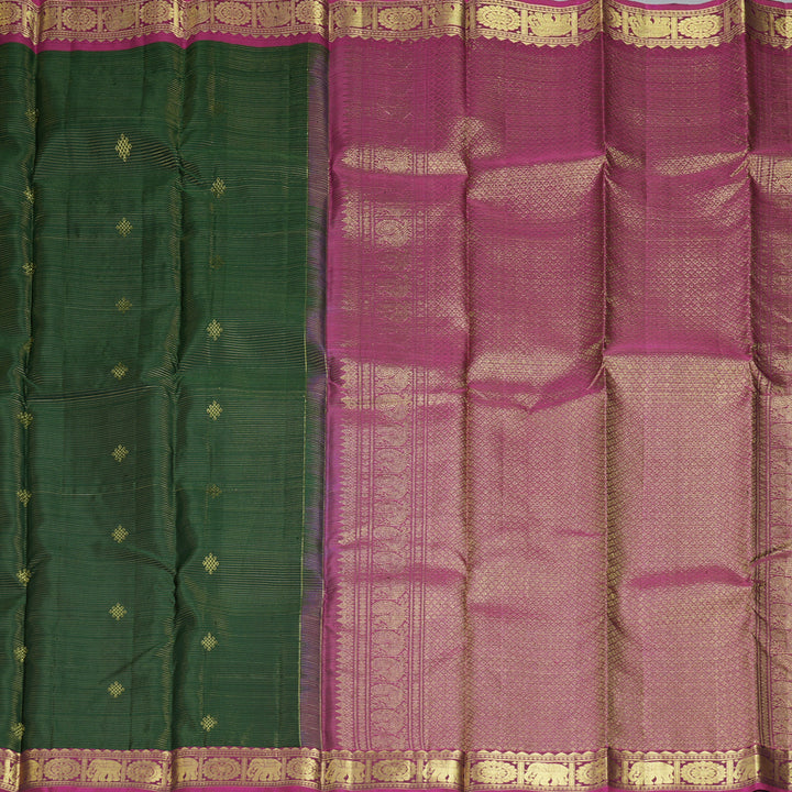 Hayagrivas Handloom Bottle Green Kanjivaram Silk Saree with Purple Border KBF412F10-2