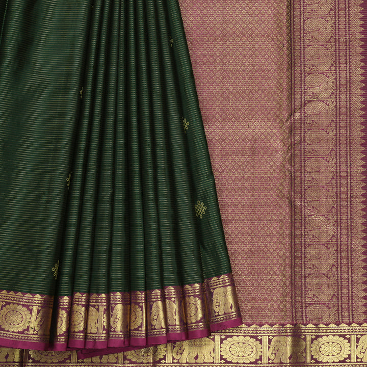 Hayagrivas Handloom Bottle Green Kanjivaram Silk Saree with Purple Border KBF412F10-2