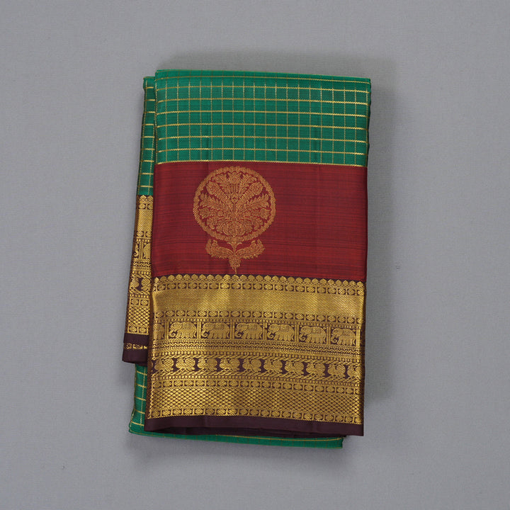 Hayagrivas Handloom Green Kanjivaram Silk Saree with Coffee Brown Border KBF412F3-1