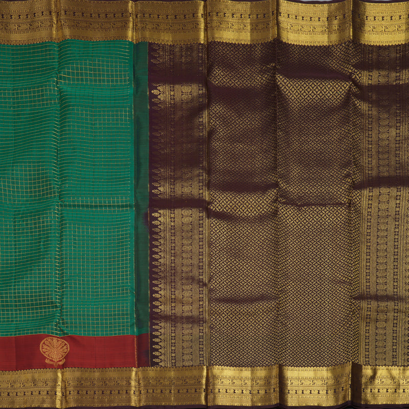 Hayagrivas Handloom Green Kanjivaram Silk Saree with Coffee Brown Border KBF412F3-1