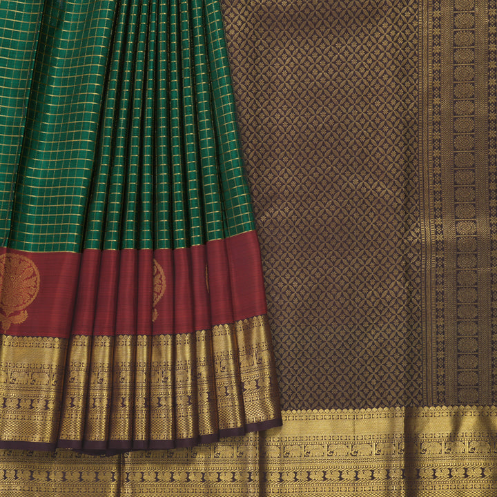Hayagrivas Handloom Green Kanjivaram Silk Saree with Coffee Brown Border KBF412F3-1