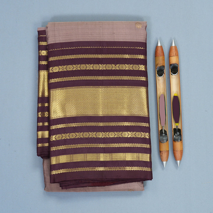 Hayagrivas Handloom Mauve Kanjivaram Silk Saree with Plum Purple Border KBF412F7-1