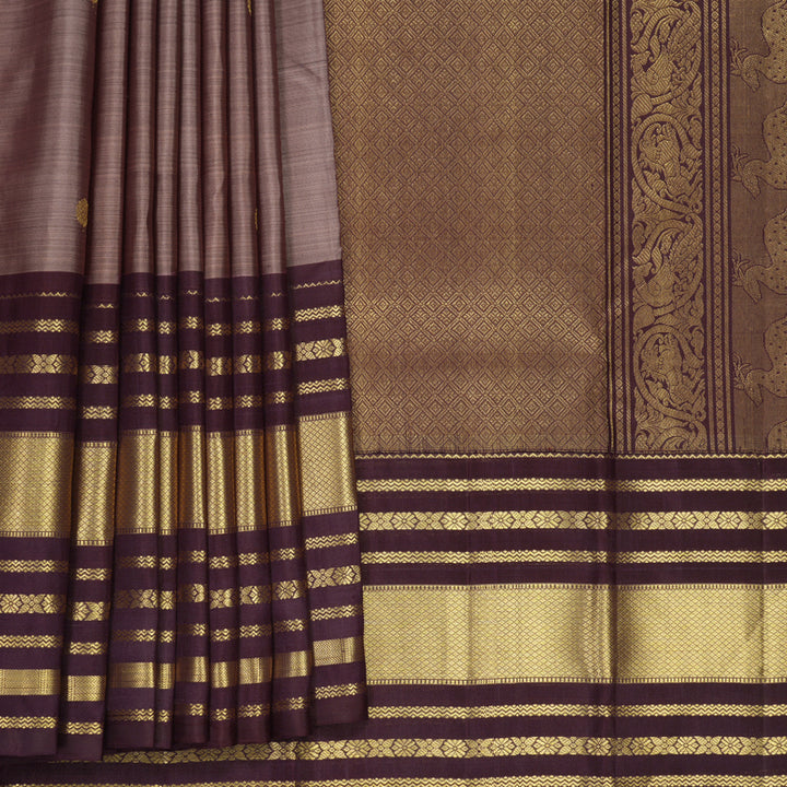 Hayagrivas Handloom Mauve Kanjivaram Silk Saree with Plum Purple Border KBF412F7-1