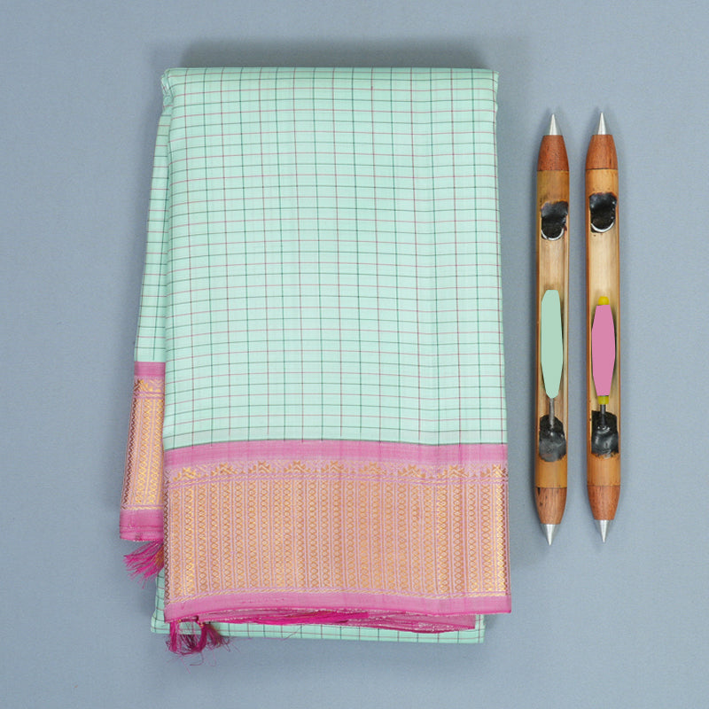 Hayagrivas Handloom Pista Green Kanjivaram Silk Saree with Rose Pink Border KBF419F2-2