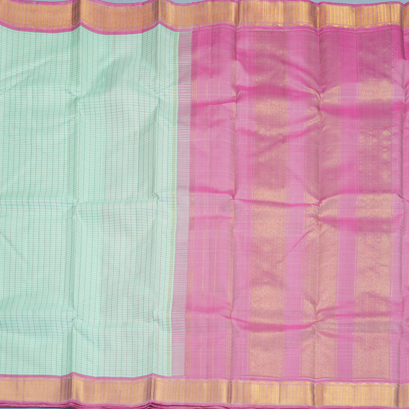 Hayagrivas Handloom Pista Green Kanjivaram Silk Saree with Rose Pink Border KBF419F2-2